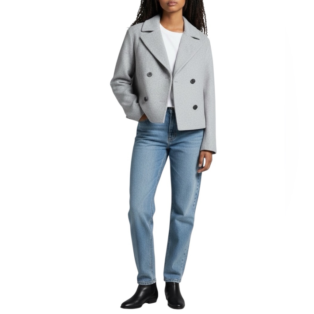 Ted Baker London Agneta Double Breast Crop Jacket In Light Gray Size 6 Nwt